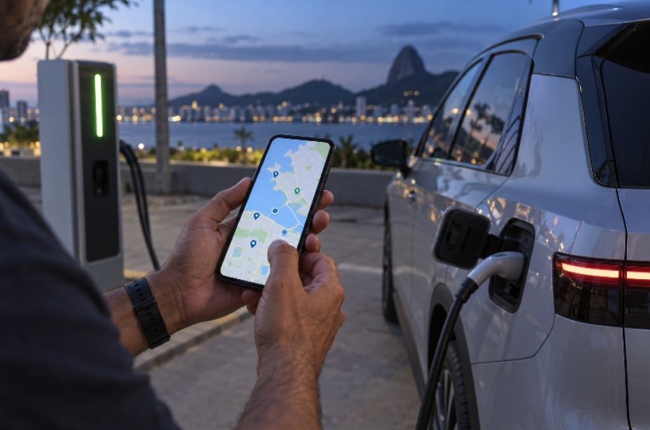 Mapa de recarga de carro elétrico precisa de contexto além dos pontos na tela